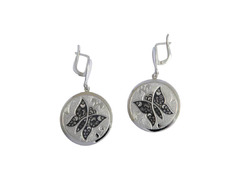 Круглые серебряные серьги «Бабочка»